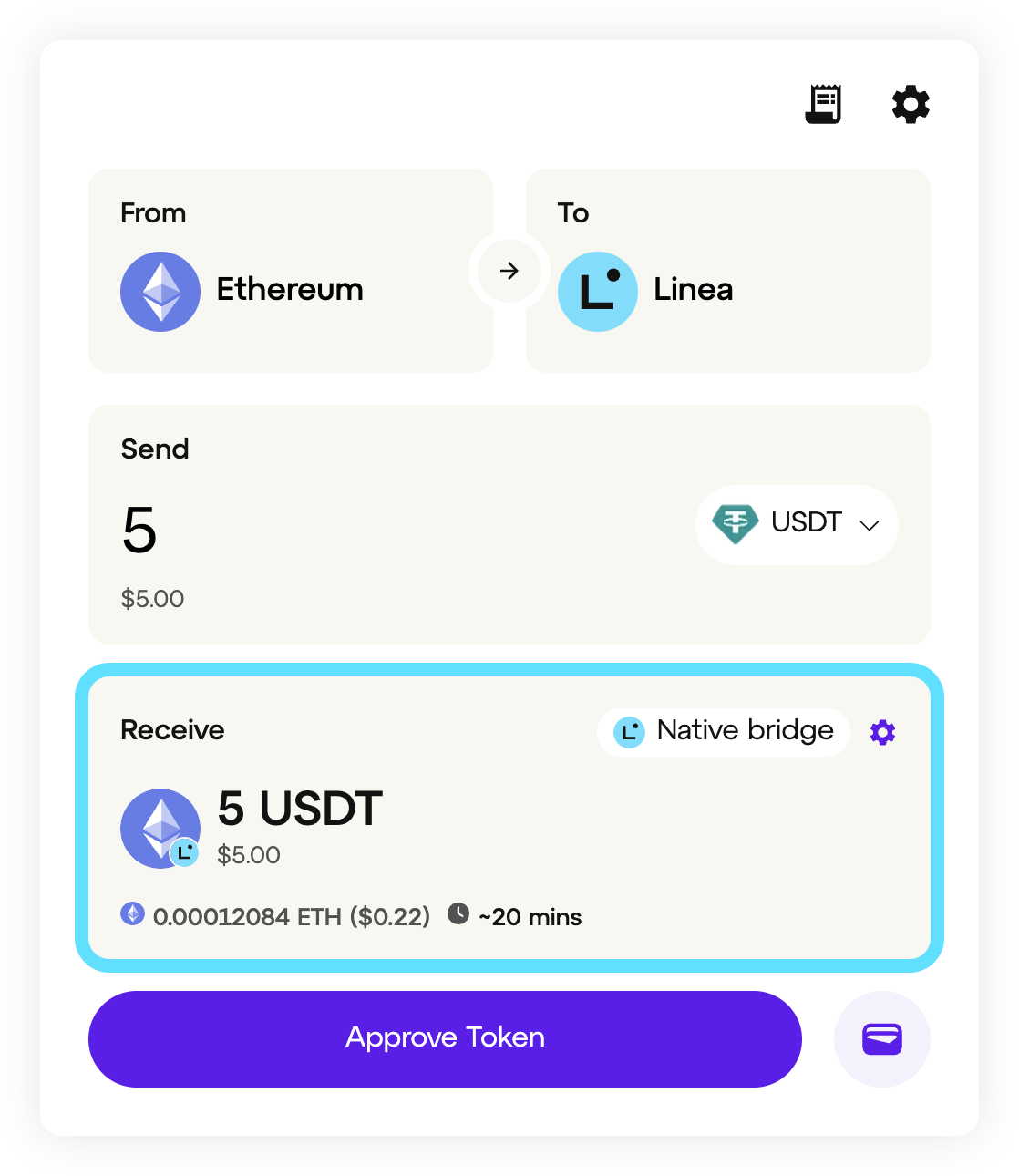 Linea native bridge select amount