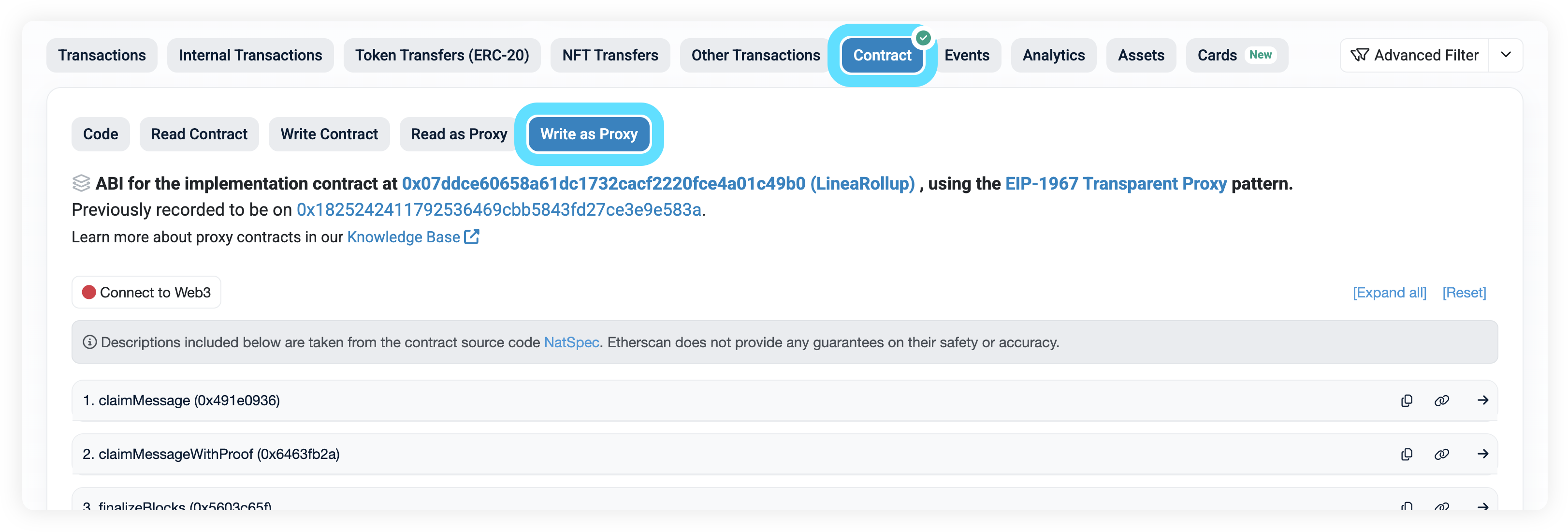 Linea contract write as proxy